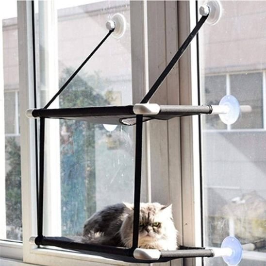 hamac fenetre pour chat noir en toile deux niveaux