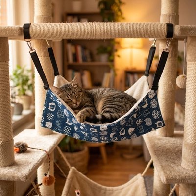 Hamac pour chat accrocher sur un arbre a chat avec animal dedans