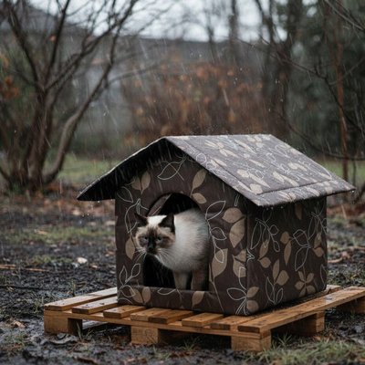 Maison pour chat extérieur condition extremes avec chat dedans