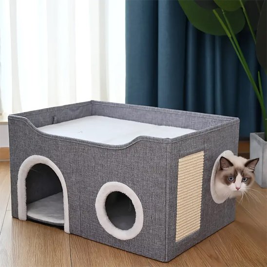 Niche chat grise rectangulaire tete de chat sortant