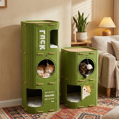 Niche chats petit ou grand vert kaki façon casier industriel