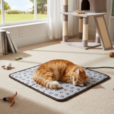 Tapis pour chat electriqueavec chat roux couche dessus
