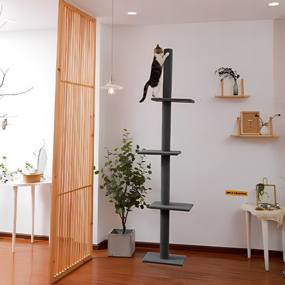 Arbre à chat trois niveaux avec chat tout en haut