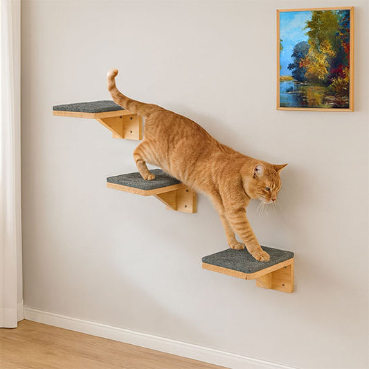 arbre chat mural trois marches design  mural bois chat jouant dessus