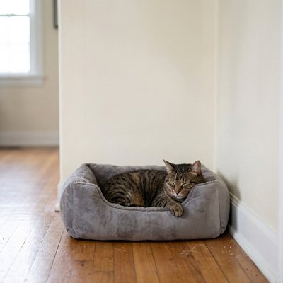Chat panier rectangulaire gris tres moelleux