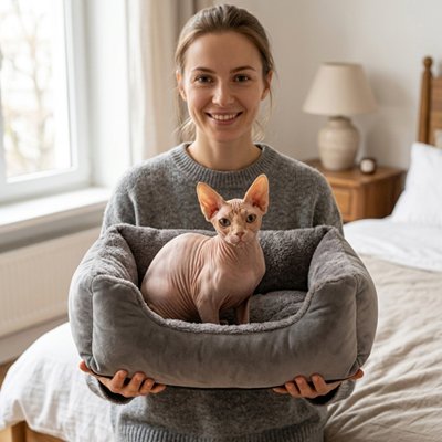 Chat panier rectangulaire gris ultra moelleux et confortable
