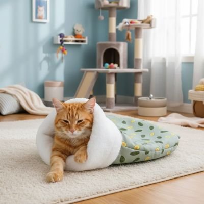couchage pour Chat en forme de petit sac de couchage avec chat dedans