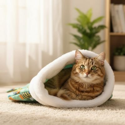couchage pour Chat en forme de sac de couchage avec chat dedans