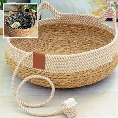 couchage pour chat tressé en corde naturelle sans coussin bulle demo