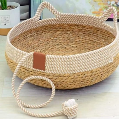 couchage pour chat tressé en corde naturelle sans coussin