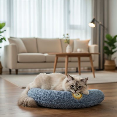 coussin à chat bleu doux et confortable