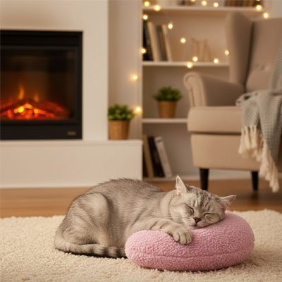 coussin a chat en forme de croissant rose confortable