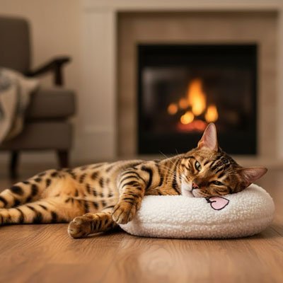 coussin à chat en forme de demi lune blanc