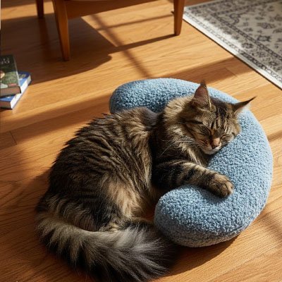 coussin-à-chat-en-forme-de-demi-lune-bleu