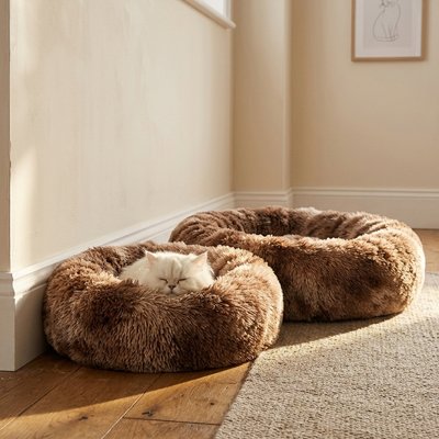 coussin à chat rond et marron deux tailles