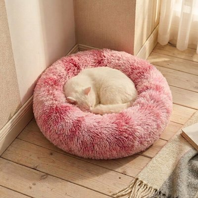 Coussin à chat rond et rose ultra moelleux