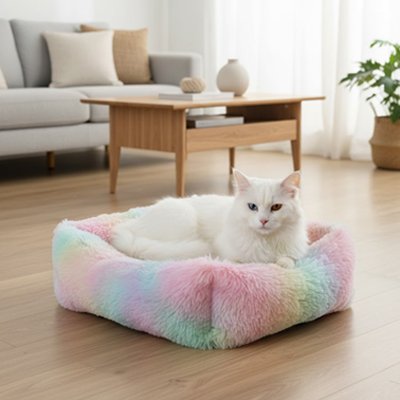 coussin a chat ultra moelleux couleur arc en ciel