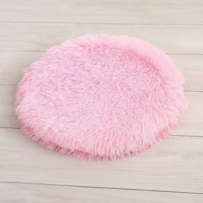 coussin chat en peluche rose ultra plat rond