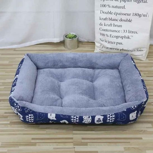 coussin chat rectangulaire bleu avec motifs