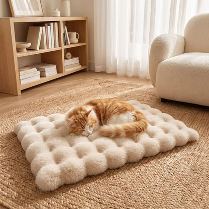 coussin chat rectangulaire et capitonne blanc et confortable