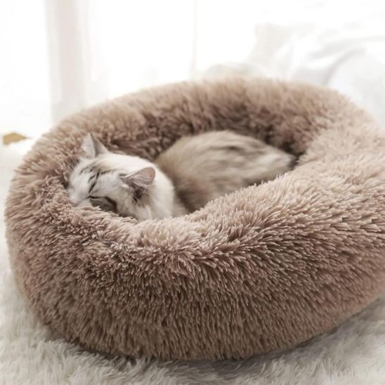 coussin chat rond marron et moelleux