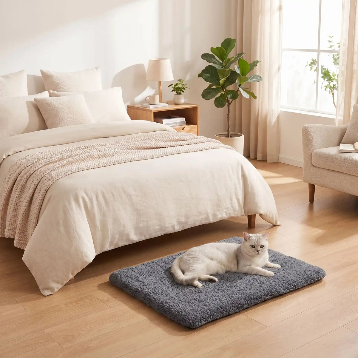 coussin chauffant chat moelleux et doux gris et plat