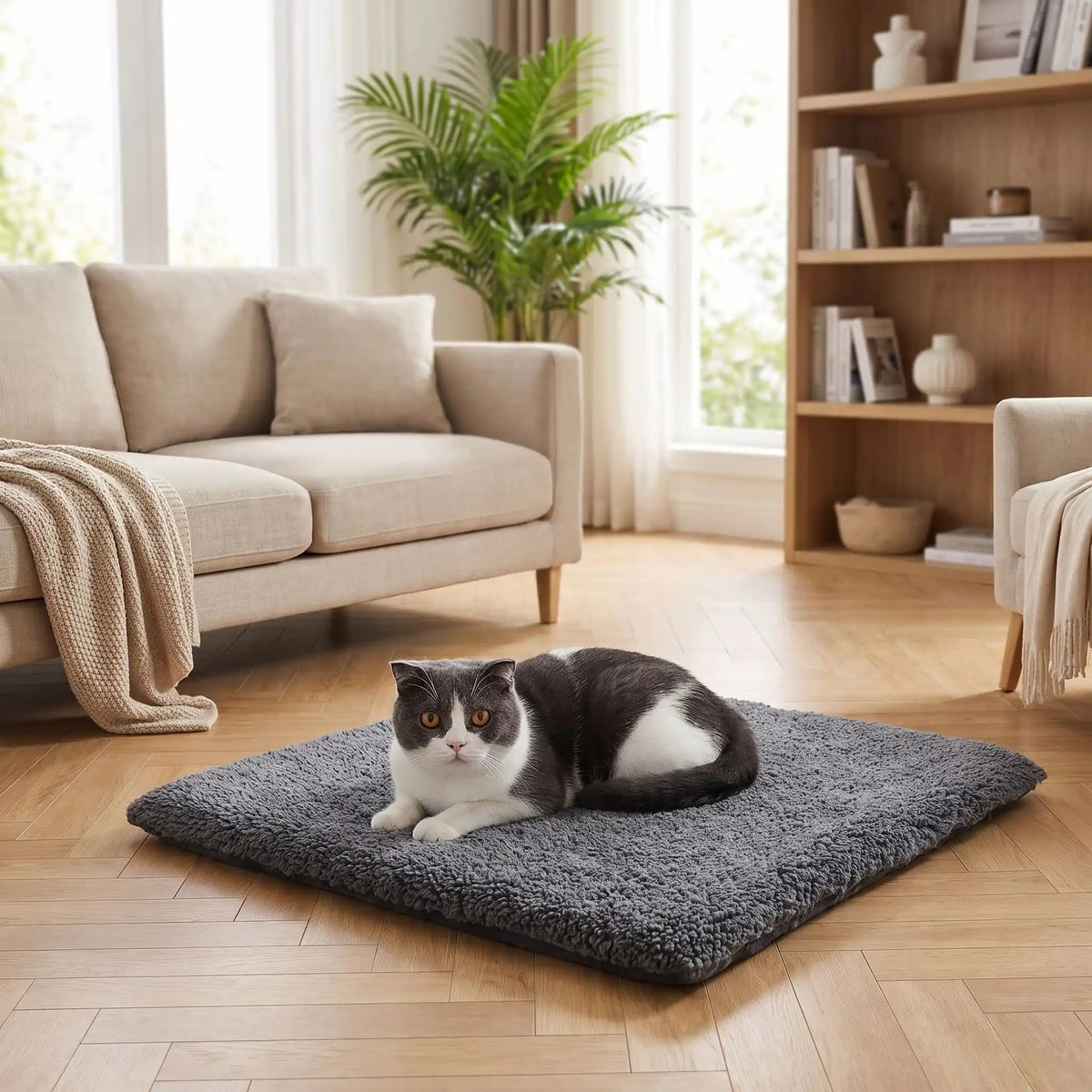 coussin chauffant chat rectangulaire en polaire doux et moelleux