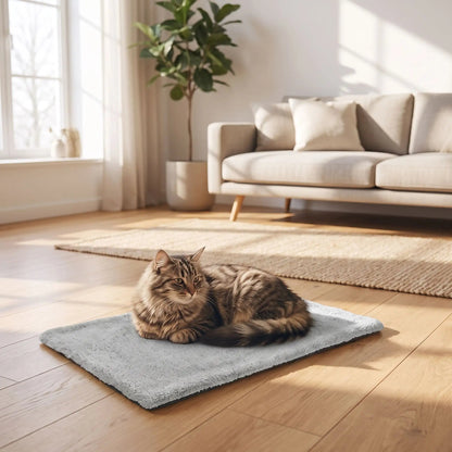coussin chauffant chat rectangulaire plat gris uni