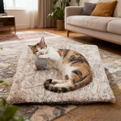 coussin chauffant pour chat gris rectangulaire en peluche synthetique douce
