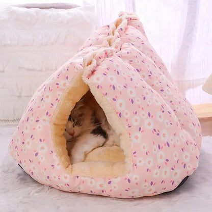 coussin pour chat en forme de grotte rose moelleuse