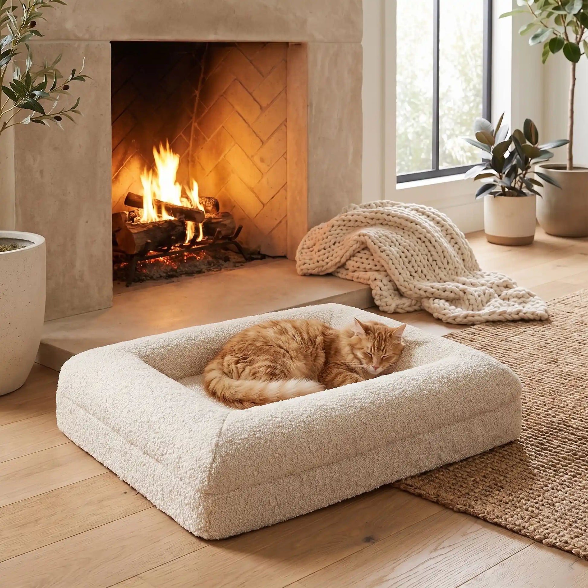 coussin pour chat en forme de rectangle ultra moelleux blanc