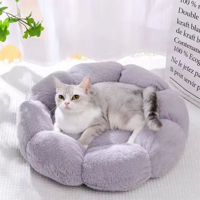 Coussin pour chat forme fleur chat couche dedant
