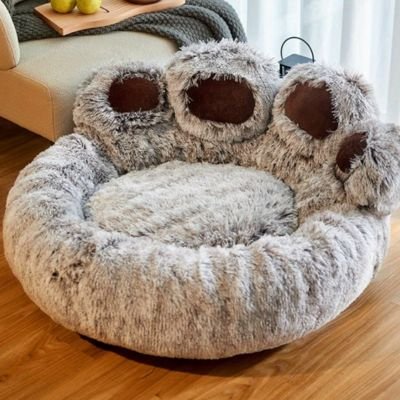 coussin pour chat gris forme patte de chat confortable