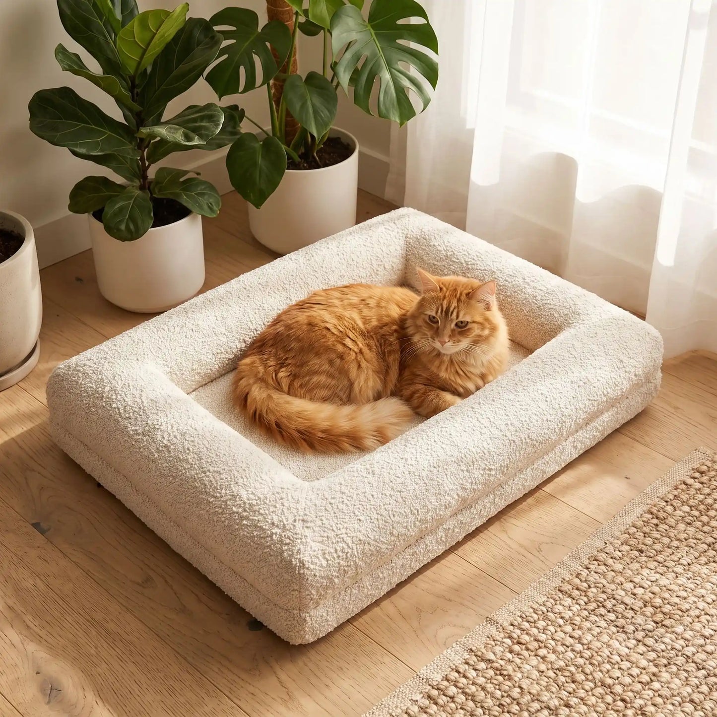 coussin pour chat rectangulaire blanc et tres confortable