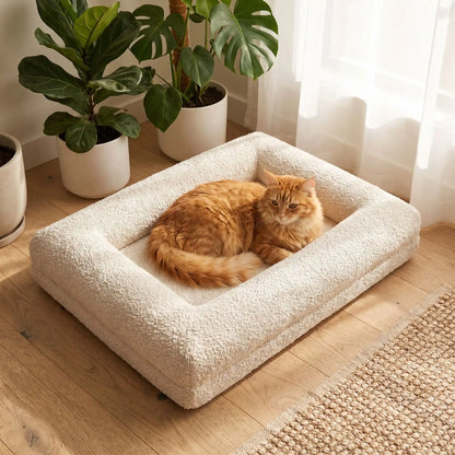 coussin pour chat rectangulaire blanc et tres confortable