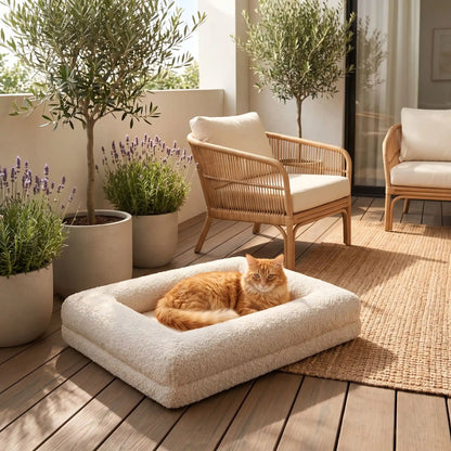 coussin pour chat rembourre de forme rectangulaire blanc