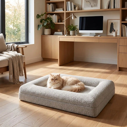 coussin pour chat tres confortable en tissu boucle blanc