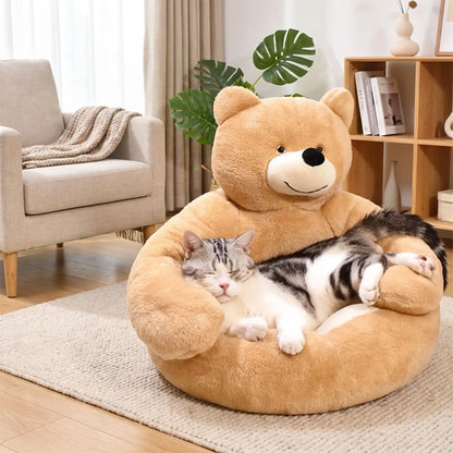 coussin pour chat ultra moelleux beige en forme d ours