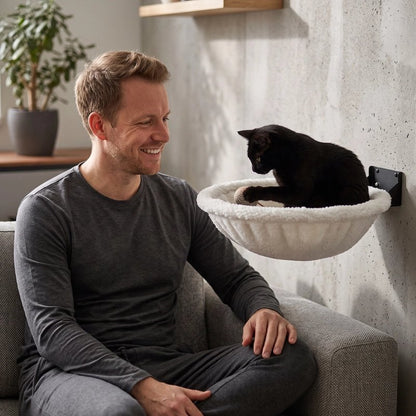 Hamac Chat doux et blanc en forme de demi sphere