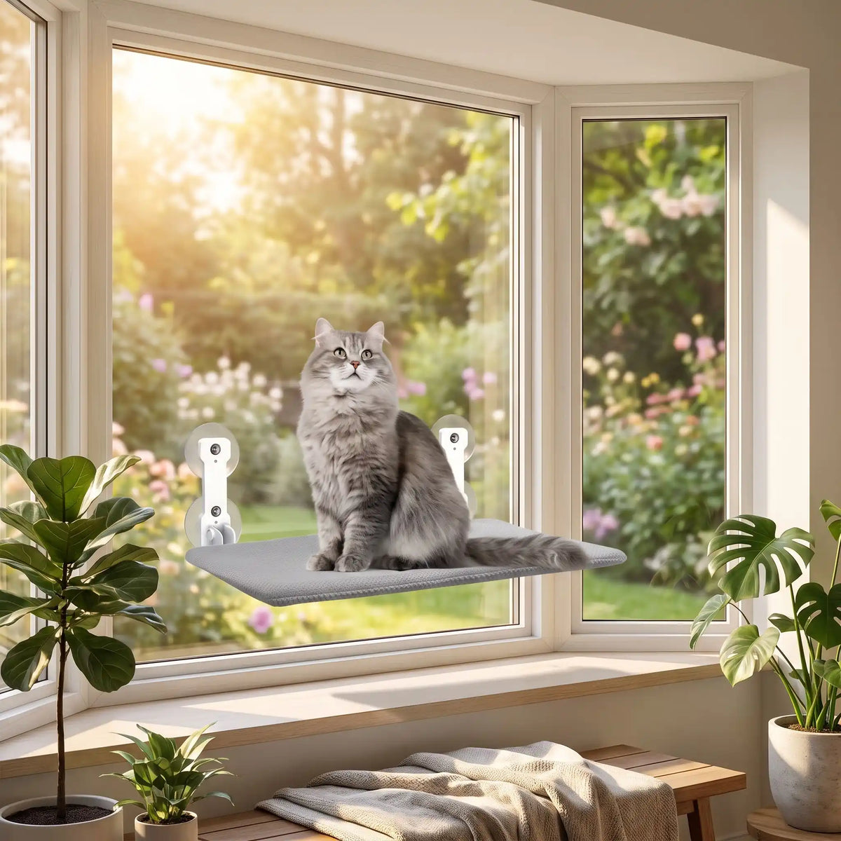 hamac chat fenetre ultra plat gris tres resistant