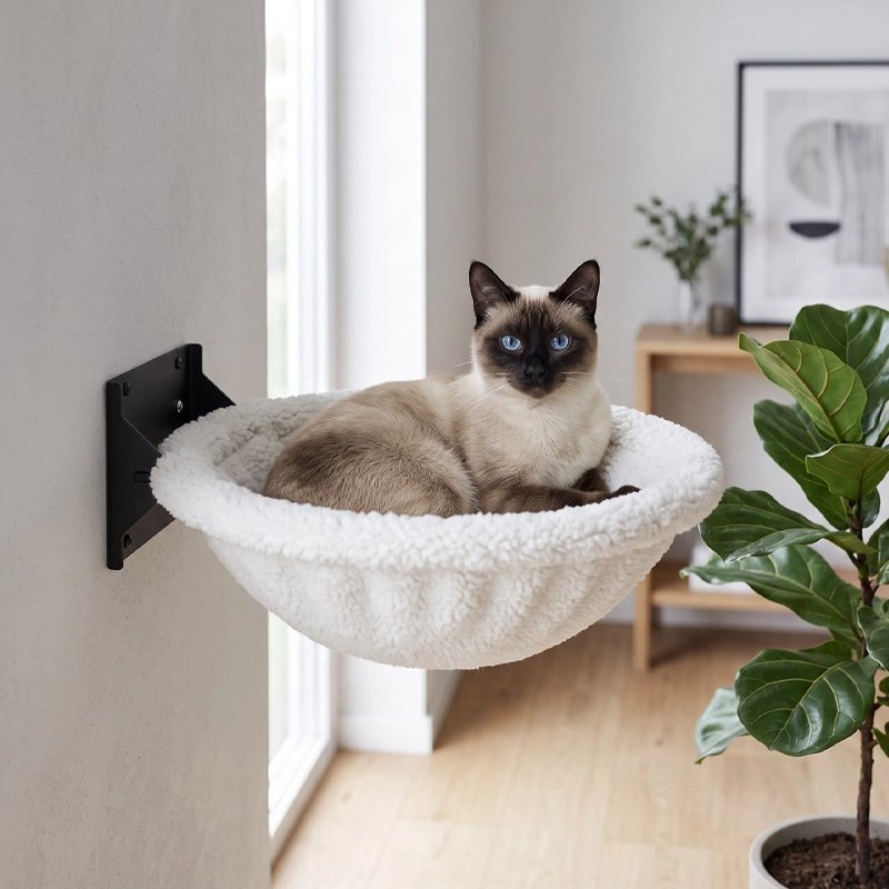 Hamac Chat rond et blanc fixation noire