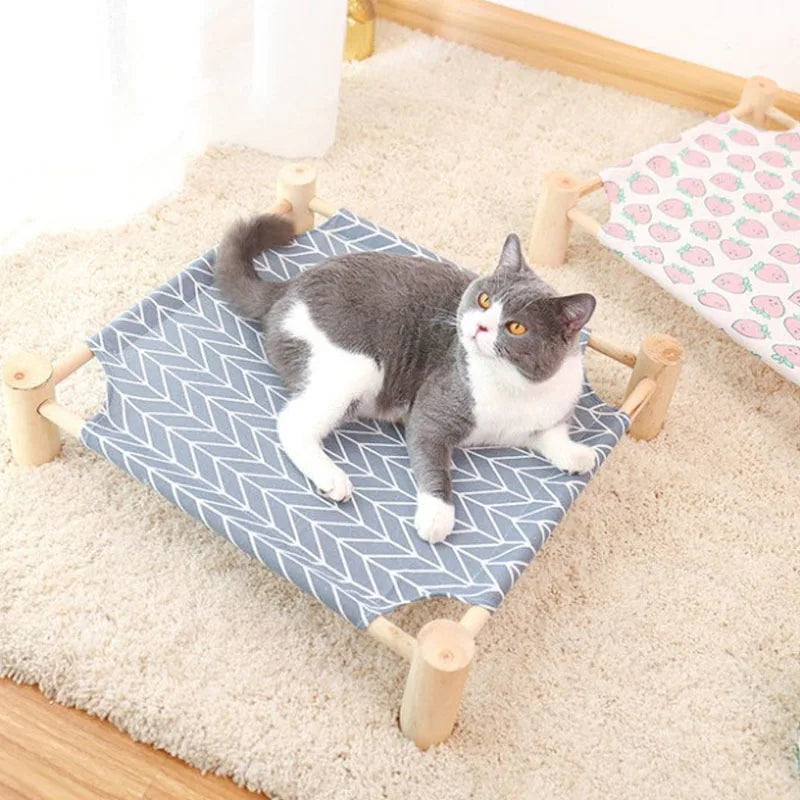 hamac chat structure en bois et toile tendue
