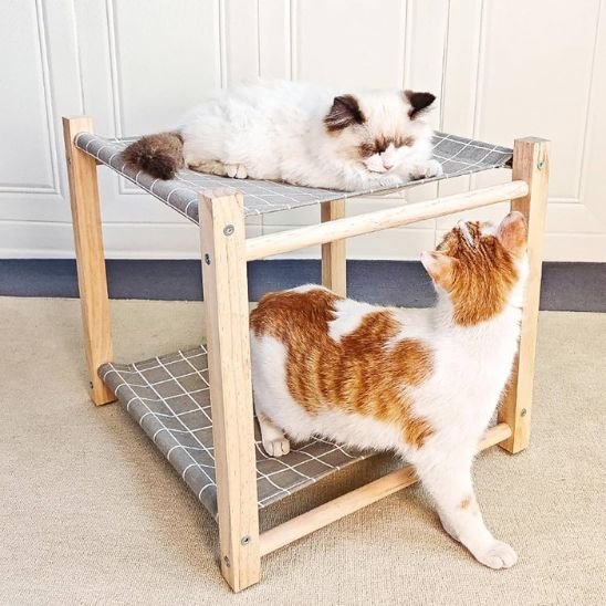 hamac pour chat en bois et tissu deux niveaux