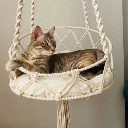 hamac pour chat façon macramé blanc et confortable