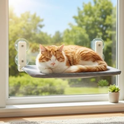 hamac pour chat fenetre solidement accroché à une vitre