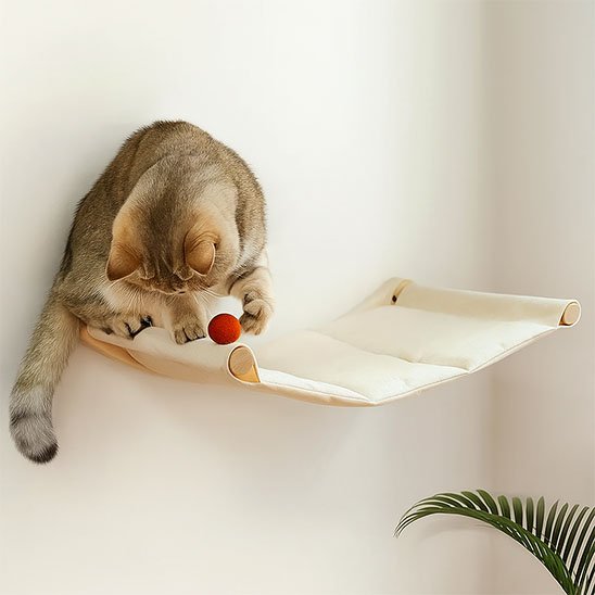 Hamac pour chat mural chat se lavant dessus