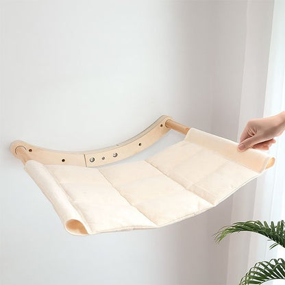 hamac pour chat mural structure bois et coussin amovible