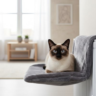 Hamac pour chat radiateur animal confortablement installé dessus