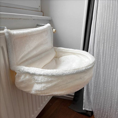 hamac pour chat radiateur blanc avec système accroche en métal