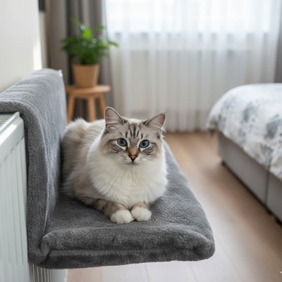 Hamac pour chat radiateur gris doux et moelleux